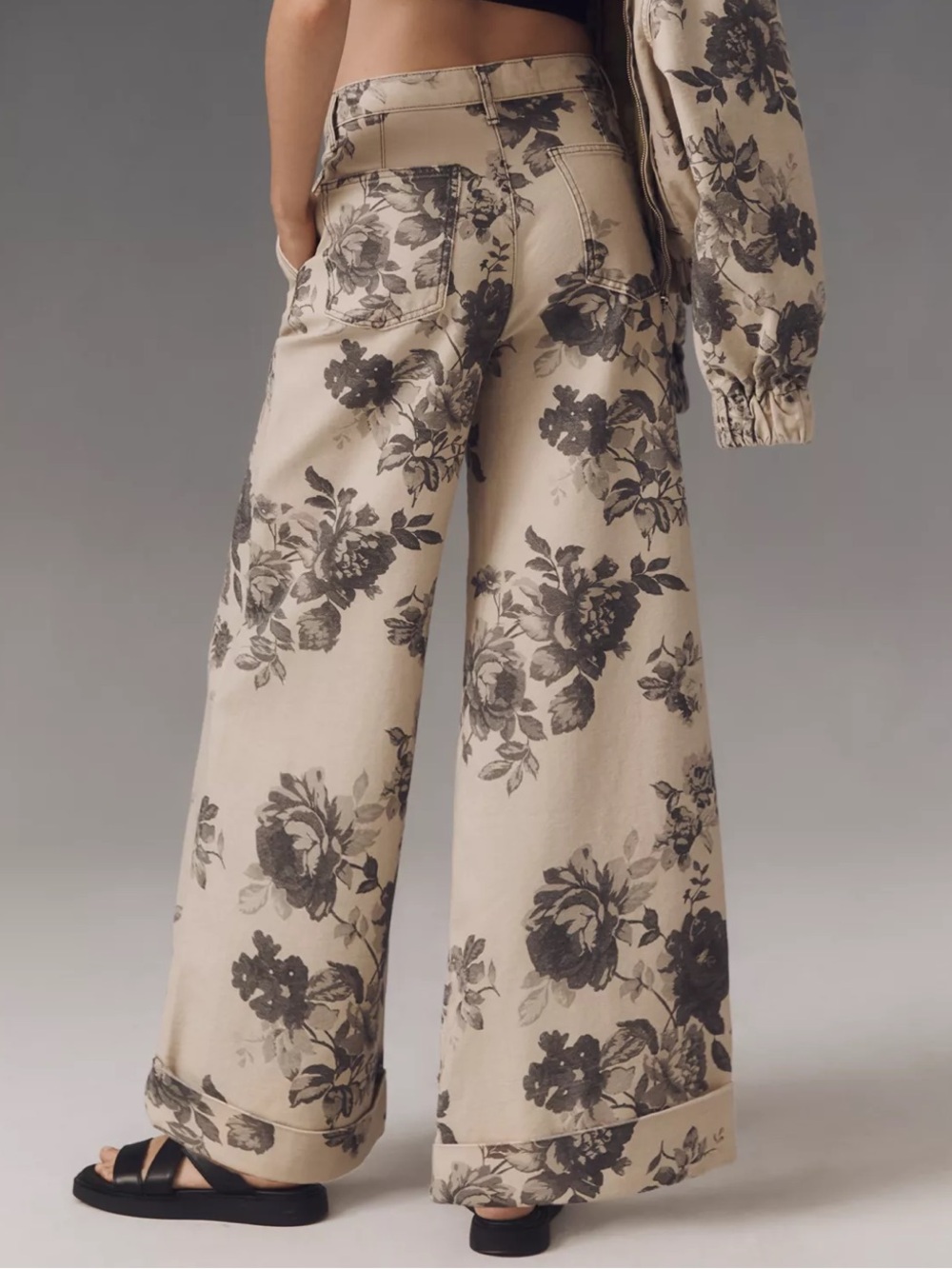 Pilcro Sz 29 Leon Dble Hem High-Rise Wide-Leg Cuffed Jeans Floral Anthropologie。 - Picture 3 of 10